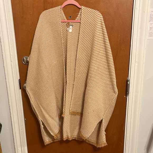 aerie Sweaters - Aerie Beige Striped Open Poncho